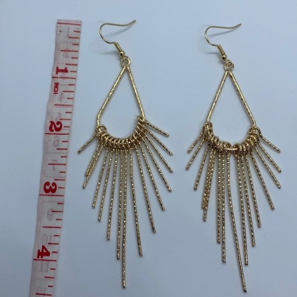Gold Tassel Drop Earrings - Picture 5 of 6